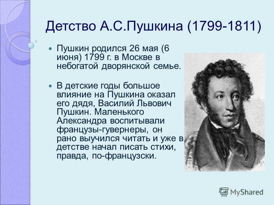 Вспомните дату рождения. Краткая биография Пушкина 1799. Рассказ о Пушкине о Пушкине.