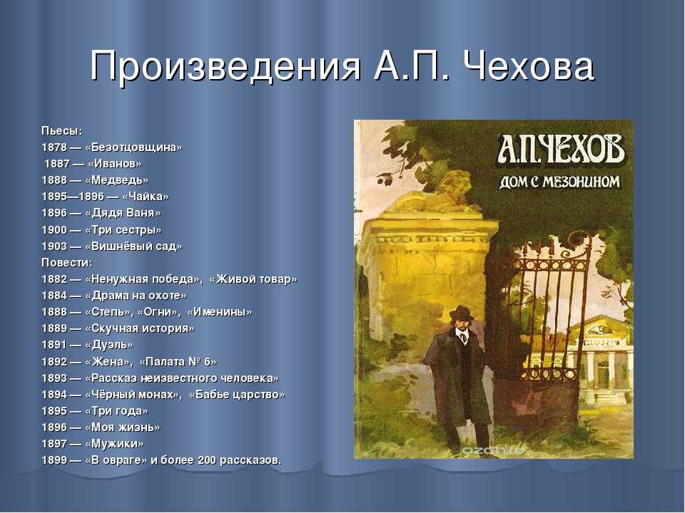 Чехов Антон Павлович – один из самых великих русских писателей Его произведения стали классикой мировой литературы, а пьесы, которые он написал, ставят в театрах многих стран Большинство его книг экранизированы