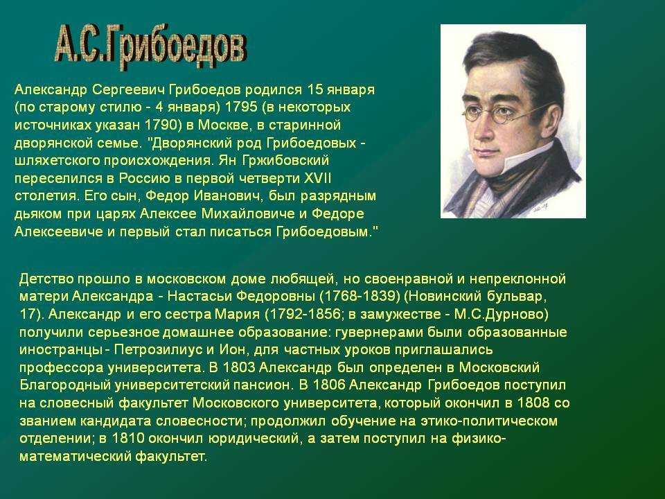 Краткая биография грибоедова александра сергеевича :: syl.ru